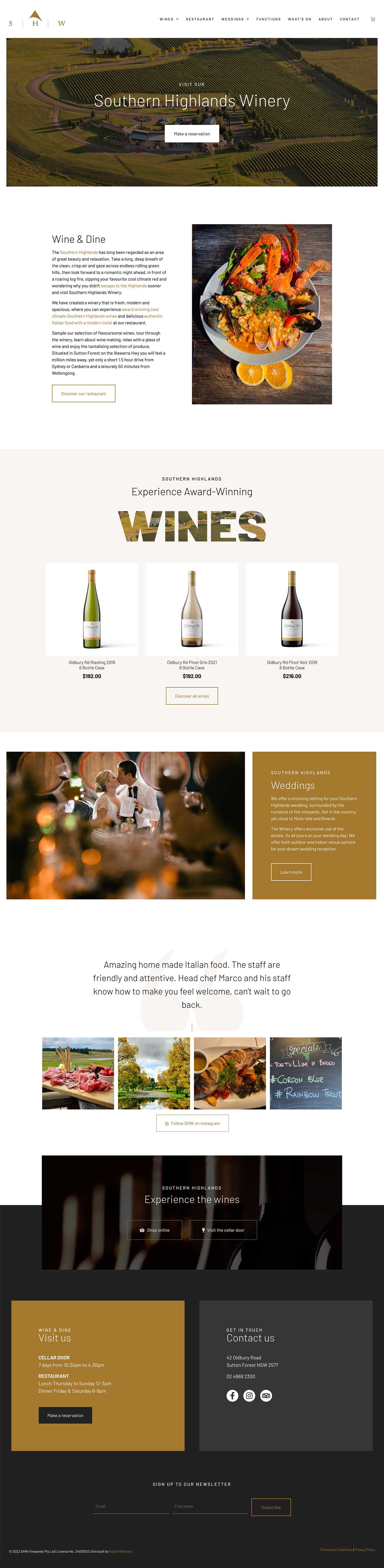 WordPress website, Southern Highlands Winery
