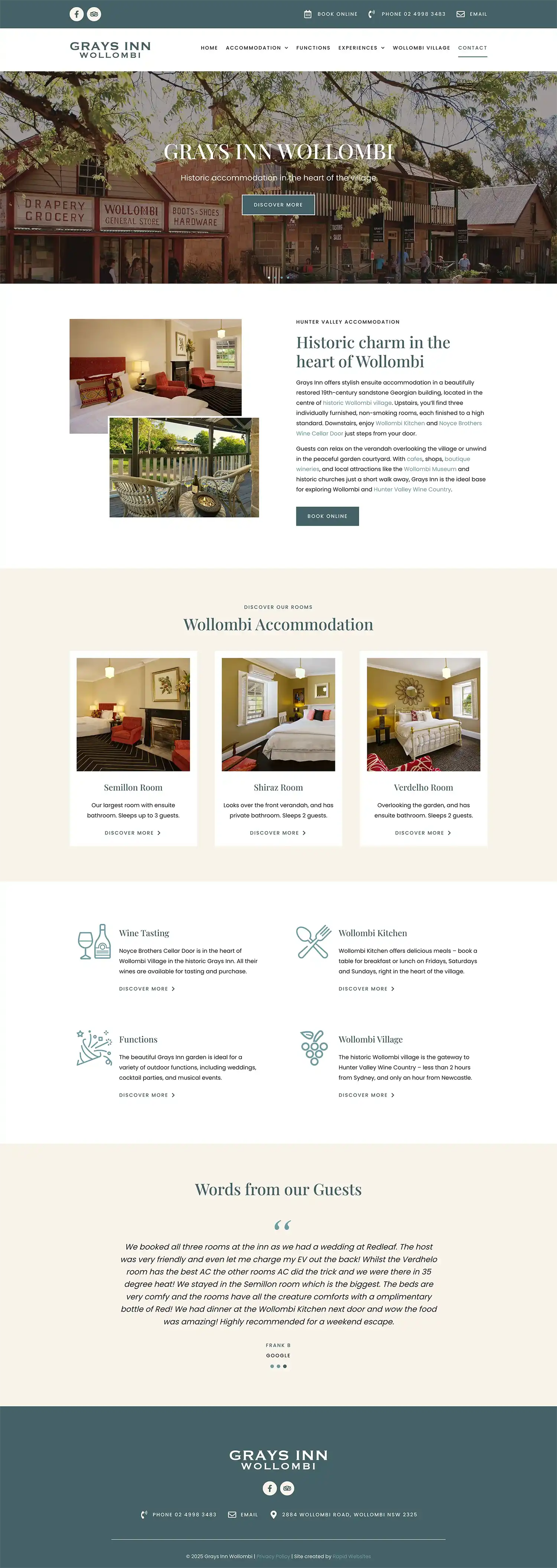 WordPress website - Grays Inn Wollombi - Hunter Valley accommodation - Rapid Websites